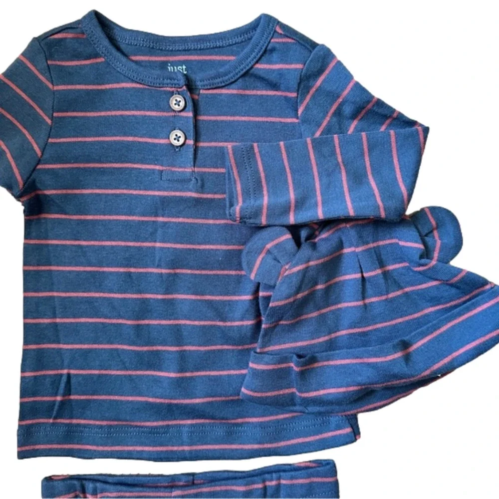 Carter's Outfit Boy's 6 months‎ Navy Blue Red Striped with Hat 3 piece Set New